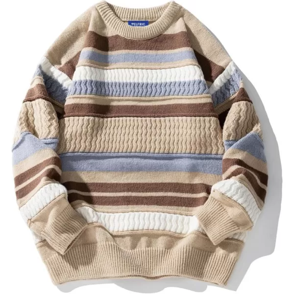Aelfric Eden Vintage Soft Knit Sweater Autumn Mens Oversized Casual Pullover JumperA05stripe Color Blocking amp Khaki