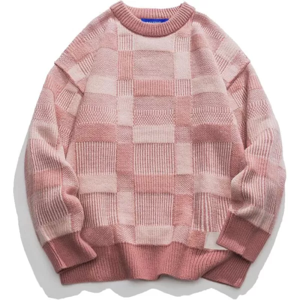 Aelfric Eden Vintage Soft Knit Sweater Autumn Mens Oversized Casual Pullover JumperC01plaidamppink