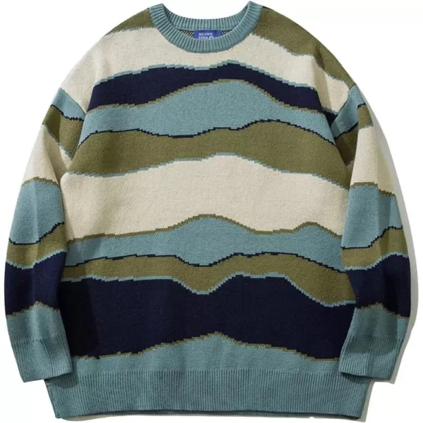 Aelfric Eden Vintage Soft Knit Sweater Autumn Mens Oversized Casual Pullover JumperD03stripe amp Blue