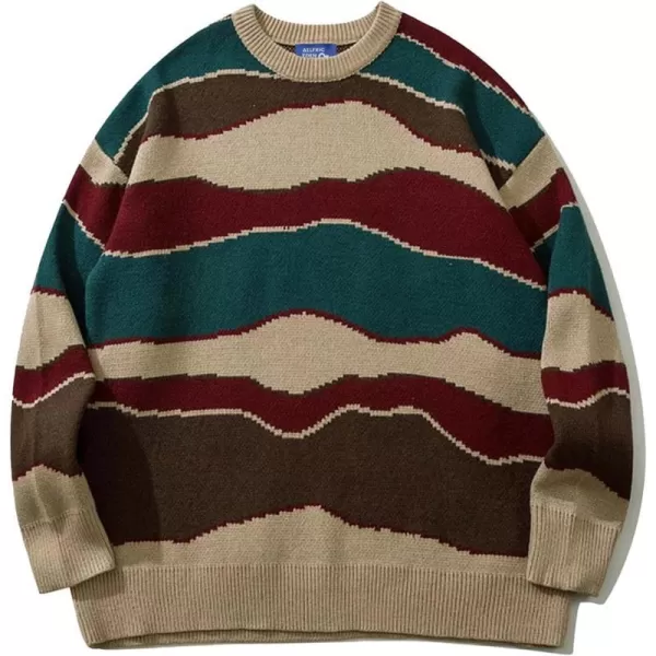 Aelfric Eden Vintage Soft Knit Sweater Autumn Mens Oversized Casual Pullover JumperD03stripe amp Khaki