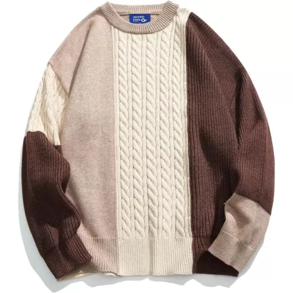 Aelfric Eden Vintage Soft Knit Sweater Autumn Mens Oversized Casual Pullover JumperE01color Blocking amp Beige