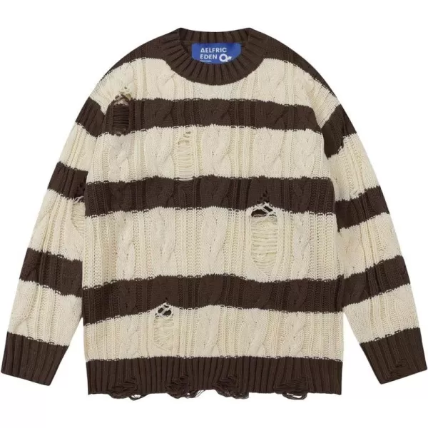 Aelfric Eden Vintage Soft Knit Sweater Autumn Mens Oversized Casual Pullover JumperF01stripe Distressed amp Apricot