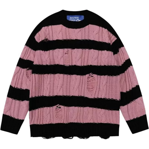 Aelfric Eden Vintage Soft Knit Sweater Autumn Mens Oversized Casual Pullover JumperF01stripe Distressed amp Pink