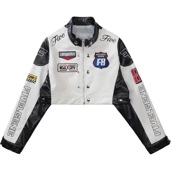 Aelfric Eden Womens Leather Jacket Cropped Motorcycle Biker Coat Color Block Bomber Vintage Racing JacketA1black
