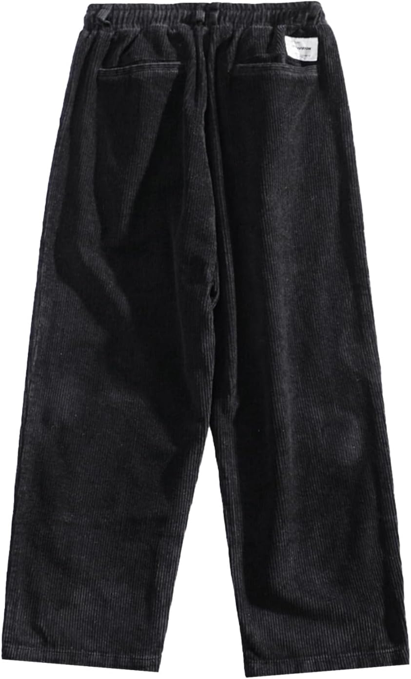 Aelfric Eden Mens Corduroy Vintage Cargo Sweatpants Long Solid Elastic Waist Casual Pants Hip hop Streetwear Pant01black