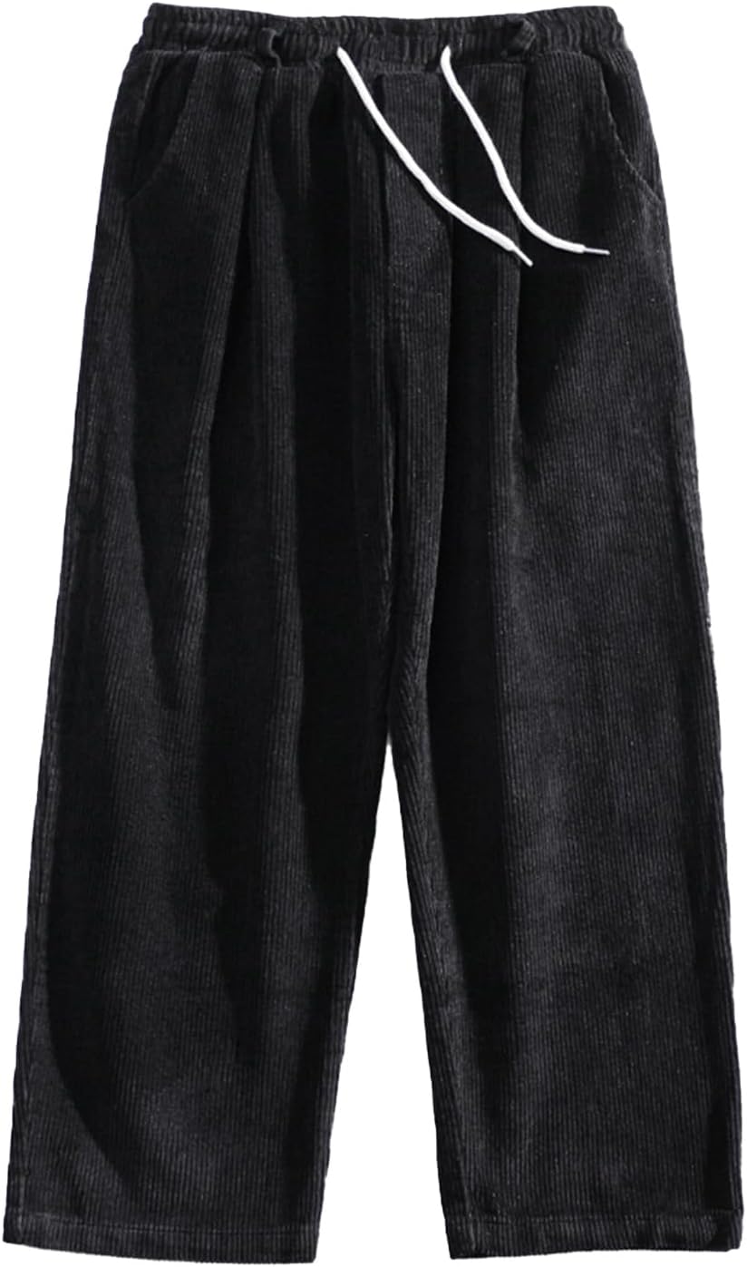 Aelfric Eden Mens Corduroy Vintage Cargo Sweatpants Long Solid Elastic Waist Casual Pants Hip hop Streetwear Pant01black