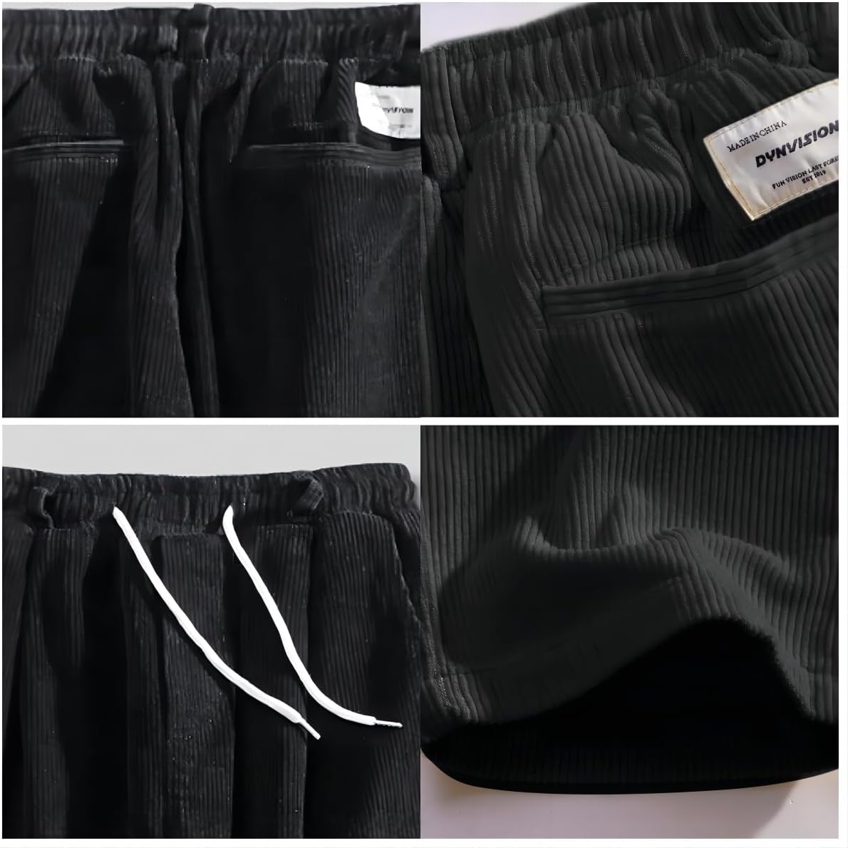 Aelfric Eden Mens Corduroy Vintage Cargo Sweatpants Long Solid Elastic Waist Casual Pants Hip hop Streetwear Pant01black