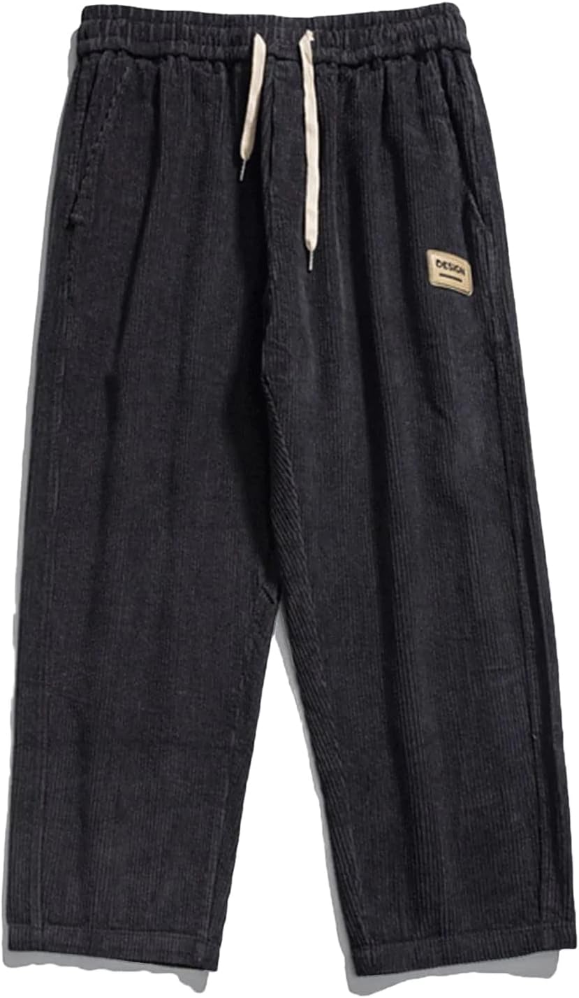 Aelfric Eden Mens Corduroy Vintage Cargo Sweatpants Long Solid Elastic Waist Casual Pants Hip hop Streetwear Pant02black
