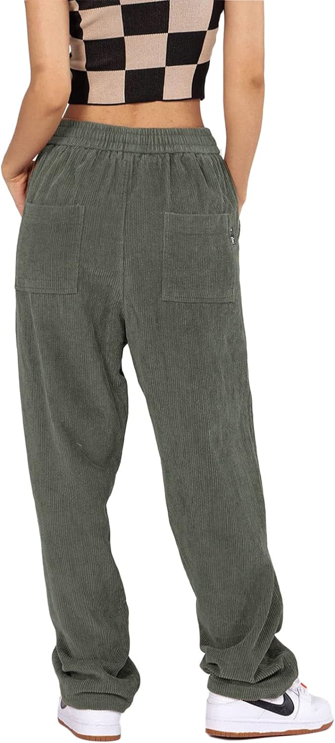 Aelfric Eden Mens Corduroy Vintage Cargo Sweatpants Long Solid Elastic Waist Casual Pants Hip hop Streetwear Pant03green
