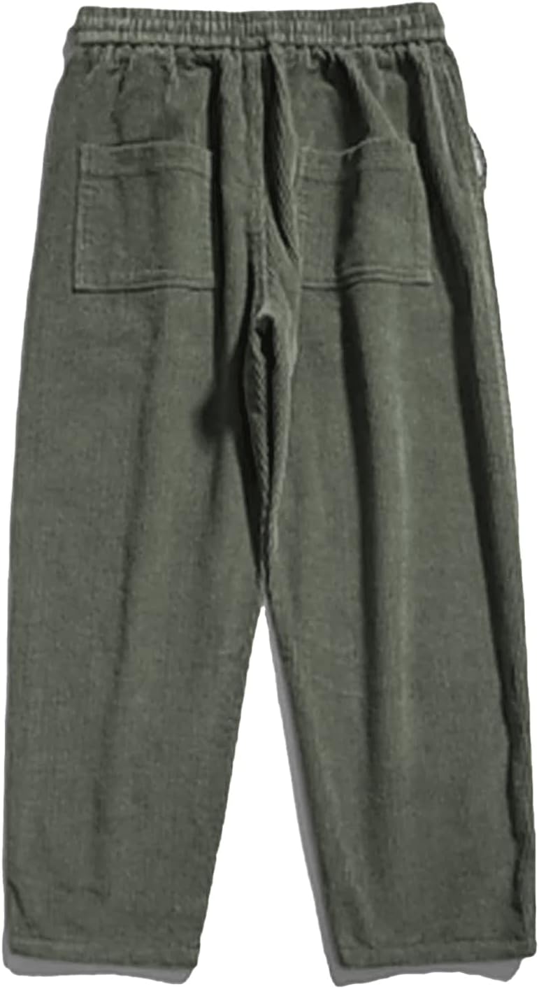 Aelfric Eden Mens Corduroy Vintage Cargo Sweatpants Long Solid Elastic Waist Casual Pants Hip hop Streetwear Pant03green