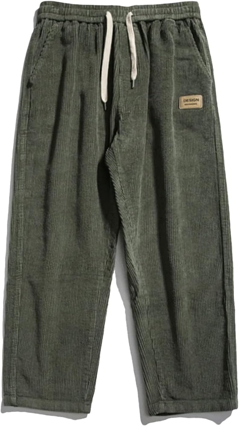 Aelfric Eden Mens Corduroy Vintage Cargo Sweatpants Long Solid Elastic Waist Casual Pants Hip hop Streetwear Pant03green