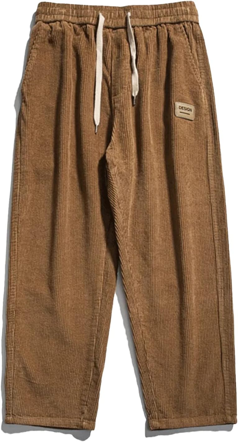 Aelfric Eden Mens Corduroy Vintage Cargo Sweatpants Long Solid Elastic Waist Casual Pants Hip hop Streetwear Pant04brown