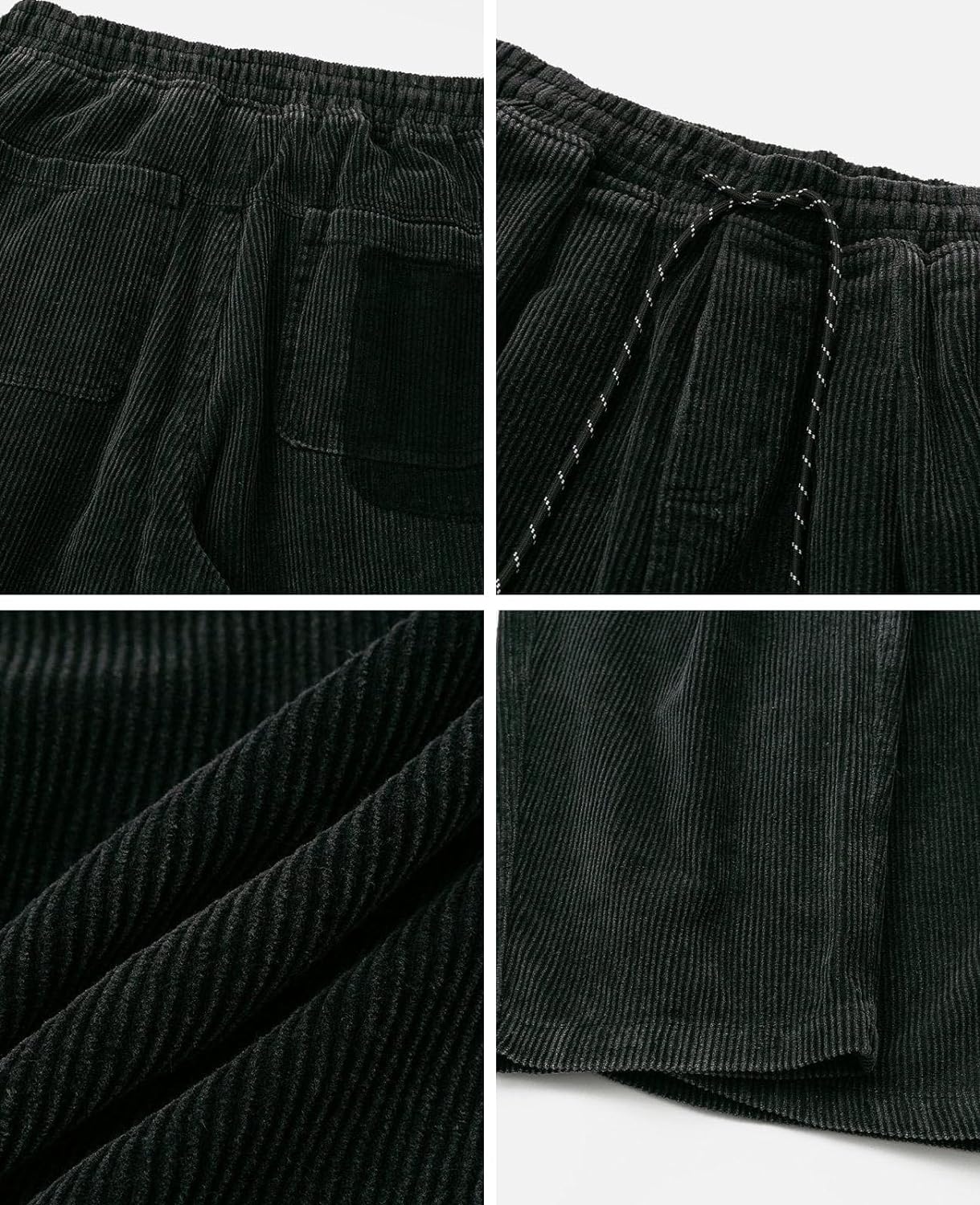 Aelfric Eden Mens Corduroy Vintage Cargo Sweatpants Long Solid Elastic Waist Casual Pants Hip hop Streetwear Pant07black