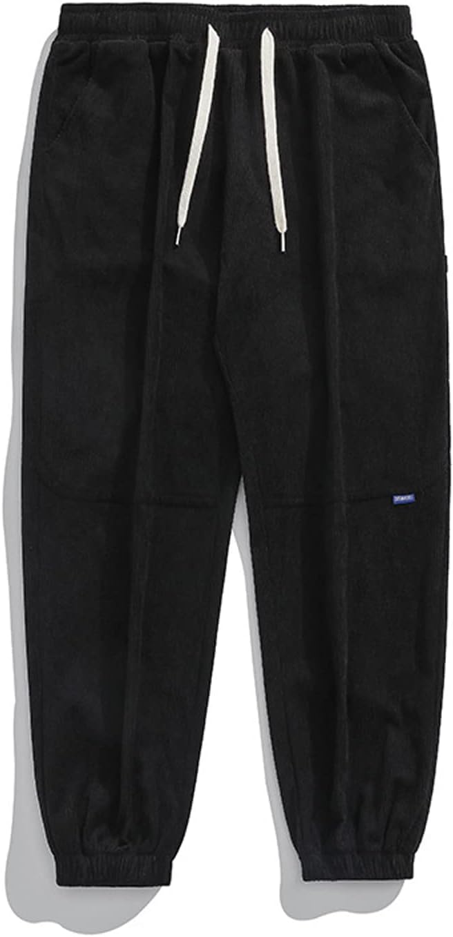 Aelfric Eden Mens Corduroy Vintage Cargo Sweatpants Long Solid Elastic Waist Casual Pants Hip hop Streetwear Pant13black