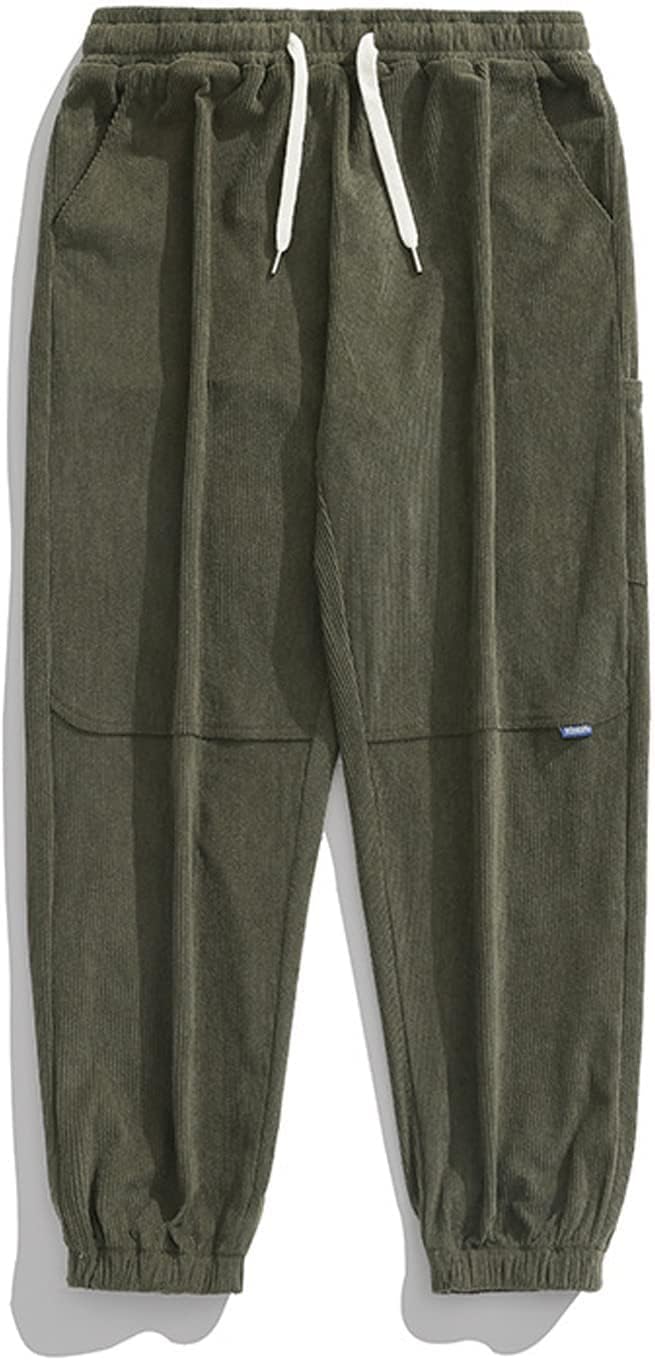 Aelfric Eden Mens Corduroy Vintage Cargo Sweatpants Long Solid Elastic Waist Casual Pants Hip hop Streetwear Pant13green
