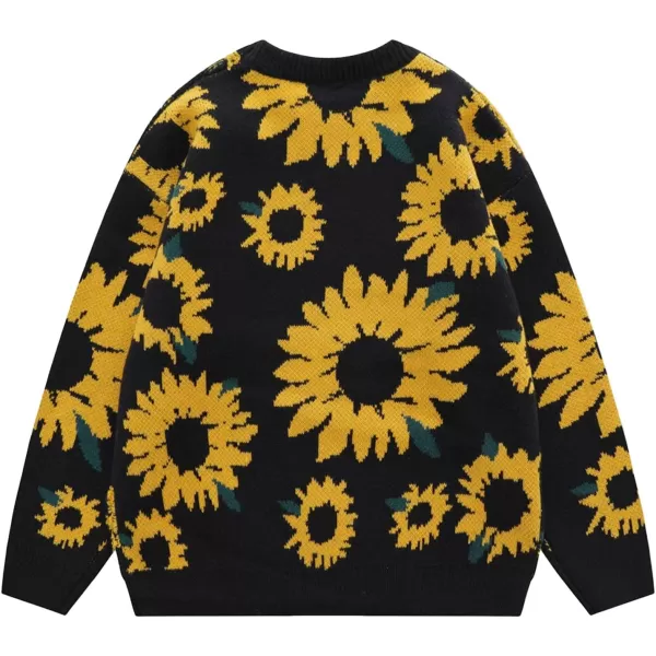 Aelfric Eden Casual Animals Print Long Sleeve Knit Sweater Classic Crewneck Oversized Loose Fit SweaterC01sunflower amp Blackyellow