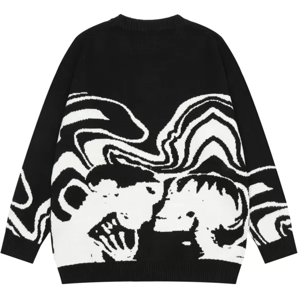 Aelfric Eden Graphic Heart Printed Knit Sweater Long Sleeve Crewneck Oversized Loose Fit Pullover TopsD01black