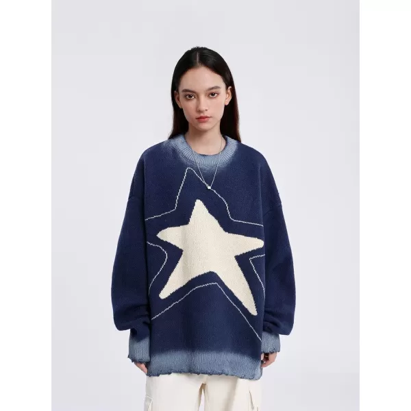 Aelfric Eden Graphic Heart Printed Knit Sweater Long Sleeve Crewneck Oversized Loose Fit Pullover TopsD03shining Star amp Purplishblue