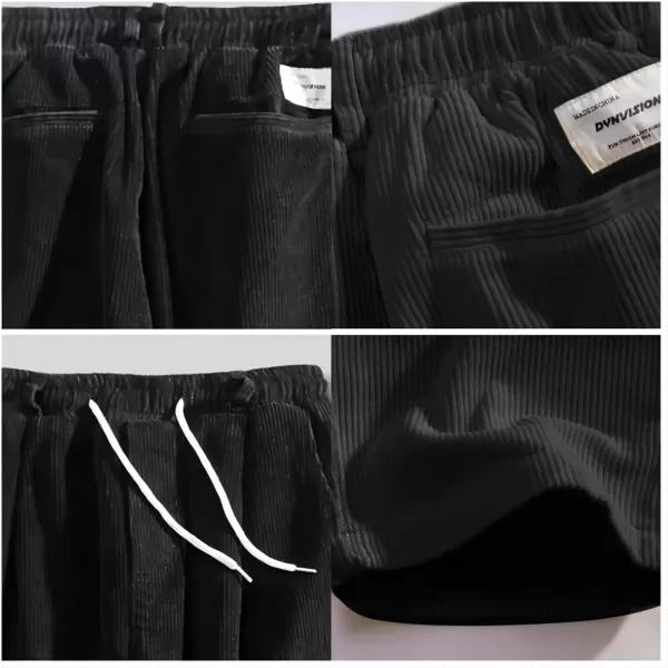 Aelfric Eden Mens Corduroy Vintage Cargo Sweatpants Long Solid Elastic Waist Casual Pants Hip hop Streetwear Pant01black