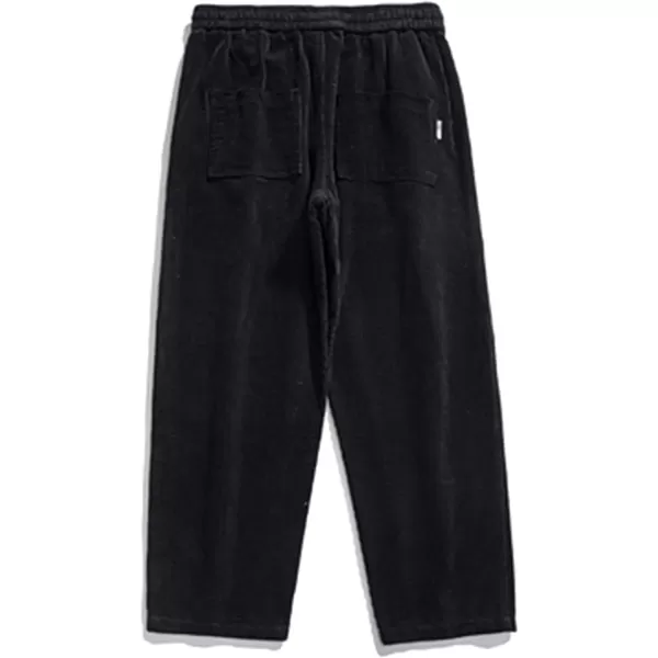 Aelfric Eden Mens Corduroy Vintage Cargo Sweatpants Long Solid Elastic Waist Casual Pants Hip hop Streetwear Pant02black