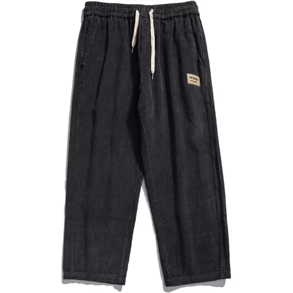 Aelfric Eden Mens Corduroy Vintage Cargo Sweatpants Long Solid Elastic Waist Casual Pants Hip hop Streetwear Pant02black