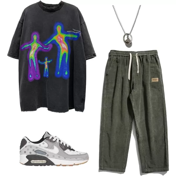 Aelfric Eden Mens Corduroy Vintage Cargo Sweatpants Long Solid Elastic Waist Casual Pants Hip hop Streetwear Pant03green
