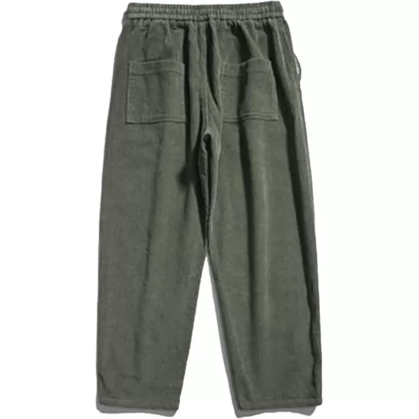 Aelfric Eden Mens Corduroy Vintage Cargo Sweatpants Long Solid Elastic Waist Casual Pants Hip hop Streetwear Pant03green