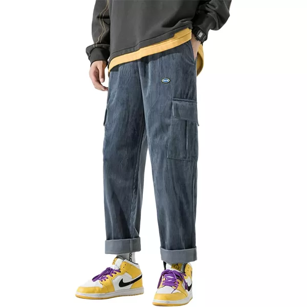 Aelfric Eden Mens Corduroy Vintage Cargo Sweatpants Long Solid Elastic Waist Casual Pants Hip hop Streetwear Pant11blue