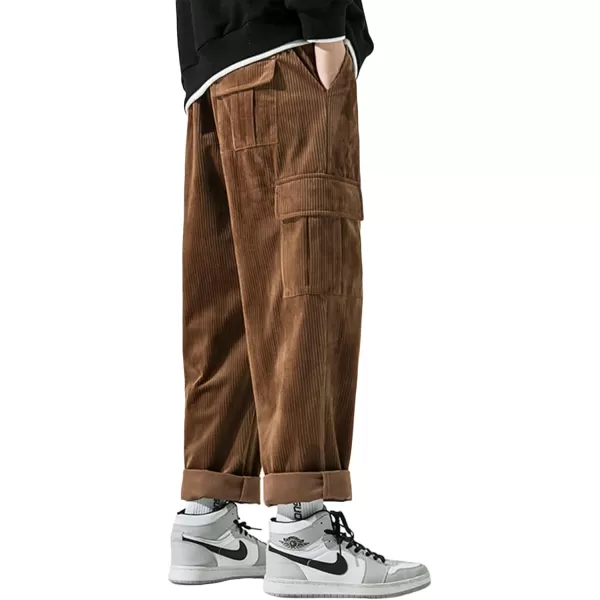 Aelfric Eden Mens Corduroy Vintage Cargo Sweatpants Long Solid Elastic Waist Casual Pants Hip hop Streetwear Pant11brown