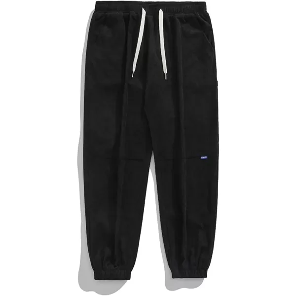 Aelfric Eden Mens Corduroy Vintage Cargo Sweatpants Long Solid Elastic Waist Casual Pants Hip hop Streetwear Pant13black