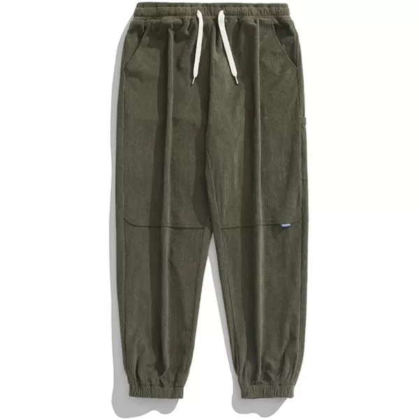 Aelfric Eden Mens Corduroy Vintage Cargo Sweatpants Long Solid Elastic Waist Casual Pants Hip hop Streetwear Pant13green