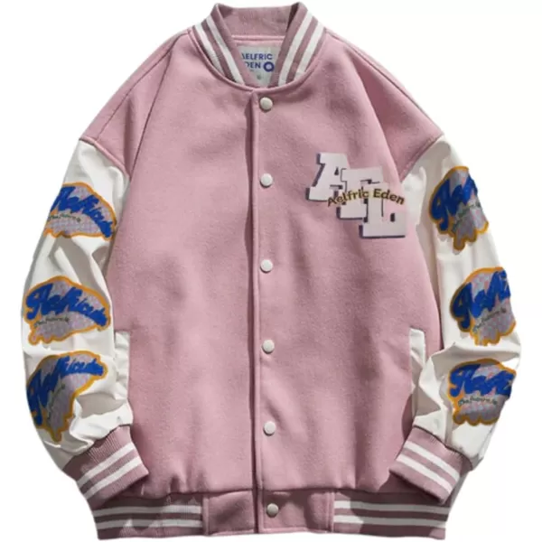 Aelfric Eden Mens Varsity Jacket Harajuku Vintage Graphic Baseball Jacket Unisex Coats StreetwearB56pink