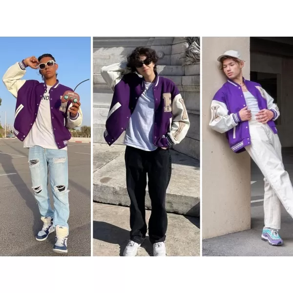 Aelfric Eden Mens Varsity Jacket Harajuku Vintage Graphic Baseball Jacket Unisex Coats StreetwearPurple