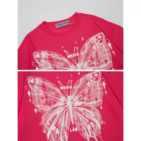 Aelfric Eden Oversized Graphic Tees Unisex Graffiti Print Shirts Inkjet Tee Top19a01butterfly Print amp Rose