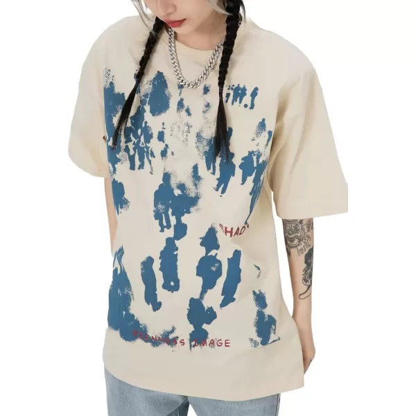 Aelfric Eden Oversized Graphic Tees Unisex Graffiti Print Shirts Inkjet Tee TopGraffitiapricot