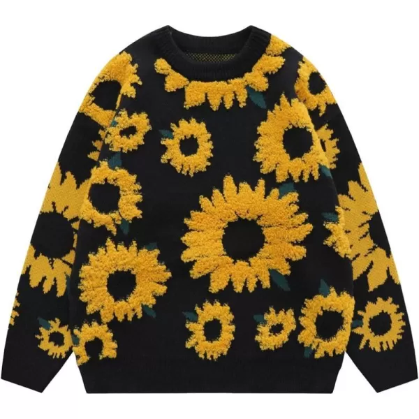 Aelfric Eden Casual Animals Print Long Sleeve Knit Sweater Classic Crewneck Oversized Loose Fit SweaterC01sunflower amp Blackyellow