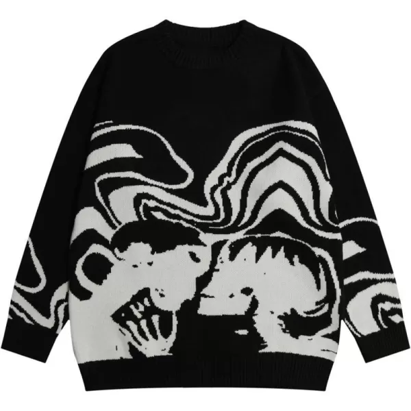 Aelfric Eden Graphic Heart Printed Knit Sweater Long Sleeve Crewneck Oversized Loose Fit Pullover TopsD01black