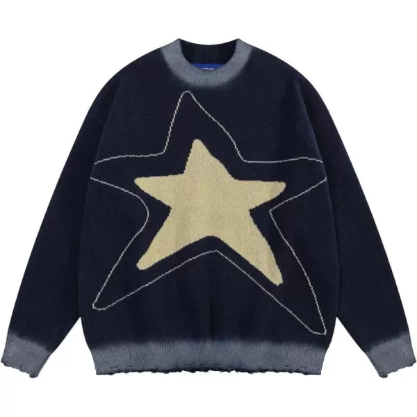 Aelfric Eden Graphic Heart Printed Knit Sweater Long Sleeve Crewneck Oversized Loose Fit Pullover TopsD03shining Star amp Purplishblue