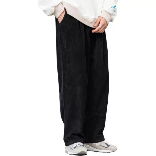 Aelfric Eden Mens Corduroy Vintage Cargo Sweatpants Long Solid Elastic Waist Casual Pants Hip hop Streetwear Pant01black