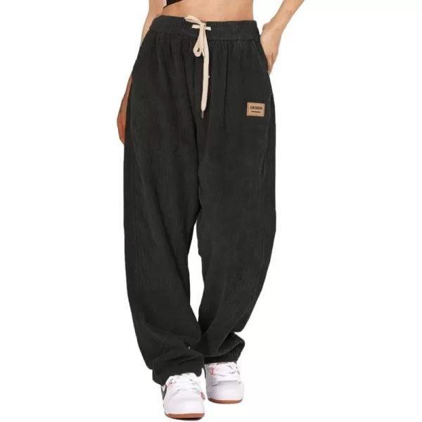 Aelfric Eden Mens Corduroy Vintage Cargo Sweatpants Long Solid Elastic Waist Casual Pants Hip hop Streetwear Pant02black