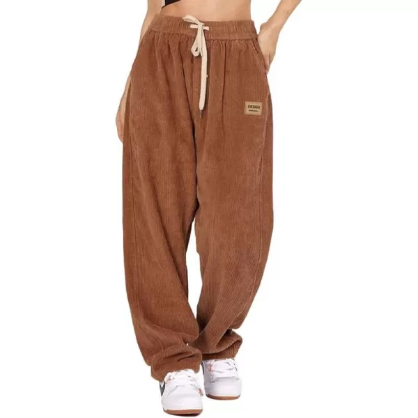 Aelfric Eden Mens Corduroy Vintage Cargo Sweatpants Long Solid Elastic Waist Casual Pants Hip hop Streetwear Pant04brown