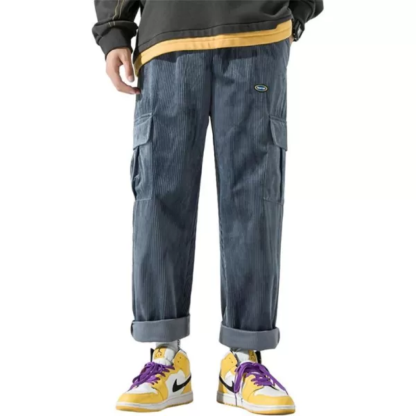 Aelfric Eden Mens Corduroy Vintage Cargo Sweatpants Long Solid Elastic Waist Casual Pants Hip hop Streetwear Pant11blue