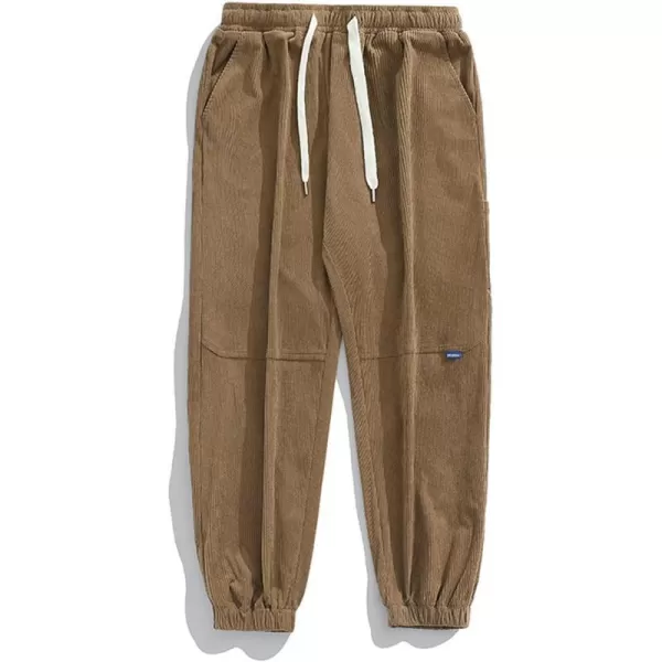 Aelfric Eden Mens Corduroy Vintage Cargo Sweatpants Long Solid Elastic Waist Casual Pants Hip hop Streetwear Pant13brown
