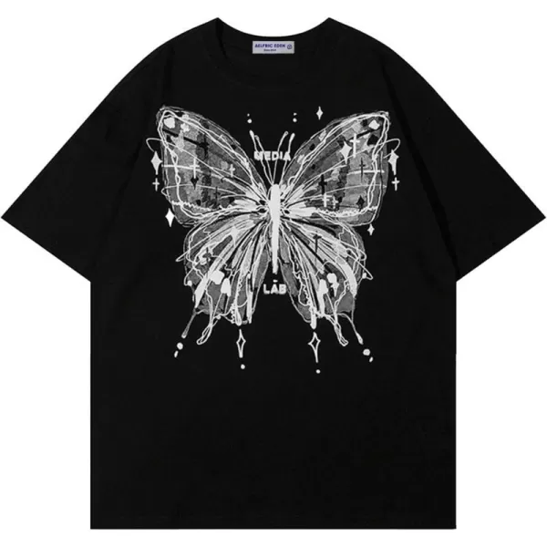 Aelfric Eden Oversized Graphic Tees Unisex Graffiti Print Shirts Inkjet Tee Top19a01butterfly Print  Black