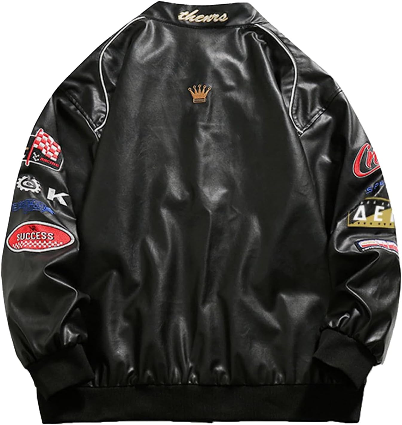 Aelfric Eden Mens Faux Leather Varsity Jacket Vintage Racing Motorcycle Graphic Bomber Jackets Oversized Streetwear Jacket02black