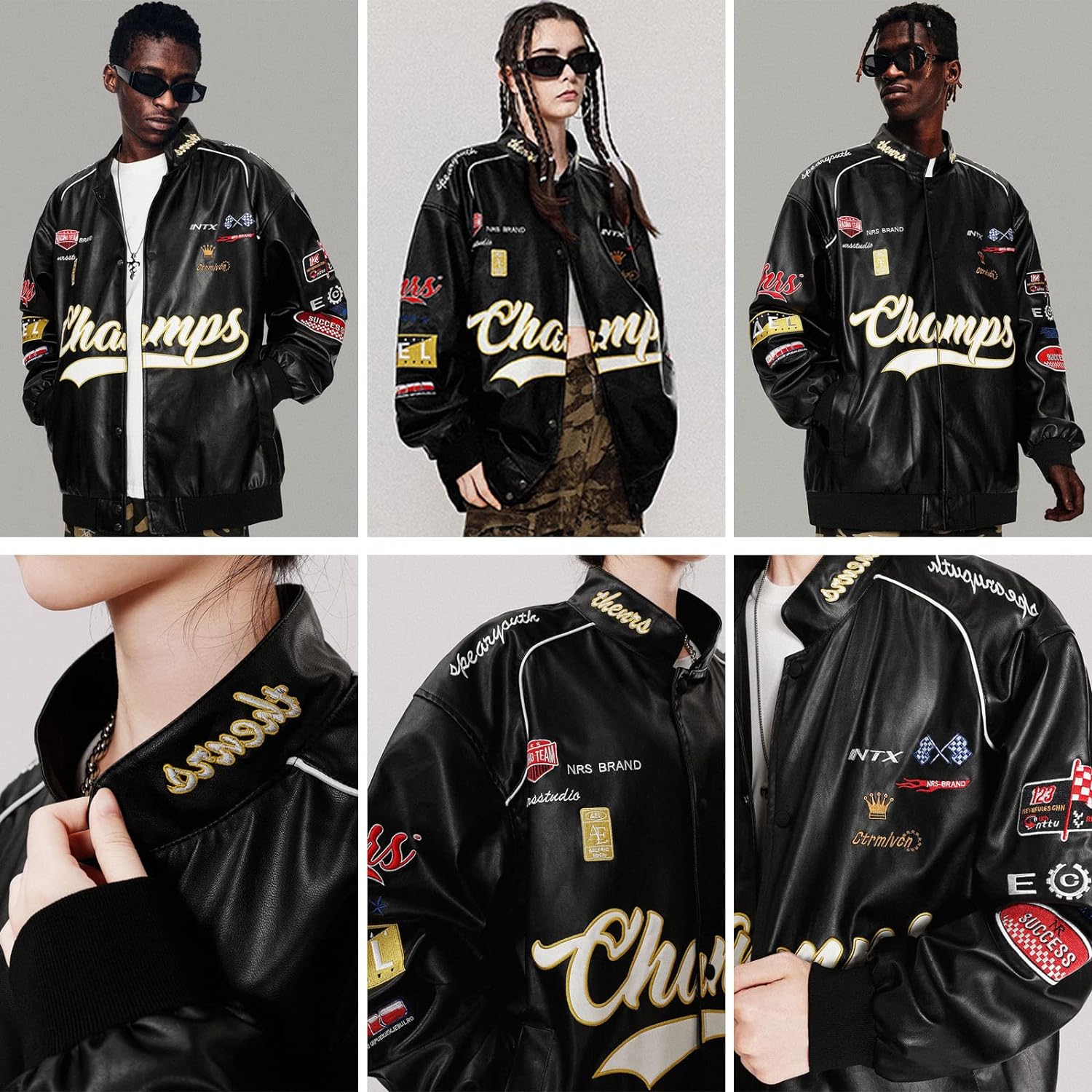 Aelfric Eden Mens Faux Leather Varsity Jacket Vintage Racing Motorcycle Graphic Bomber Jackets Oversized Streetwear Jacket02black