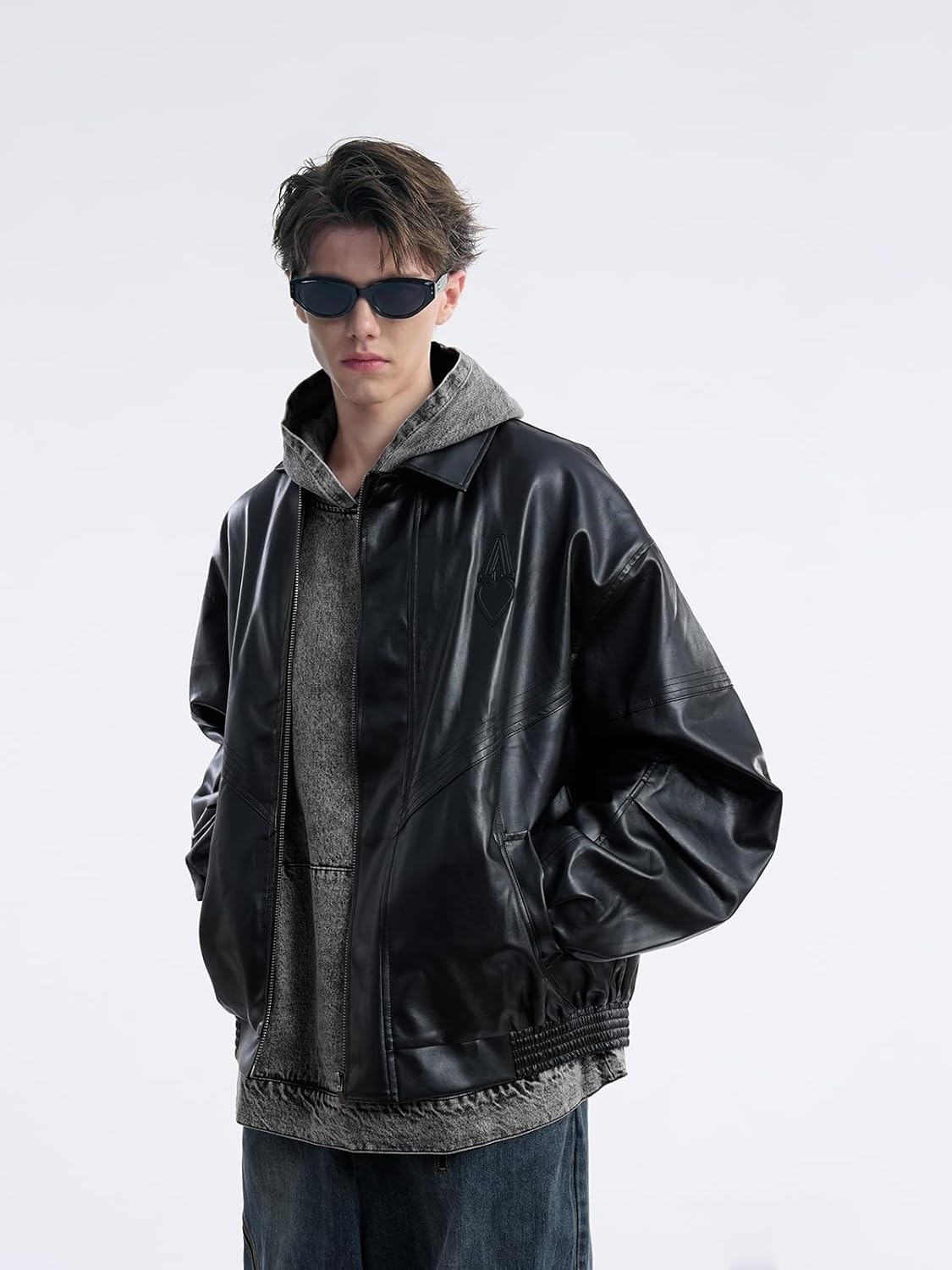 Aelfric Eden Mens Faux Leather Varsity Jacket Vintage Racing Motorcycle Graphic Bomber Jackets Oversized Streetwear Jacket03black