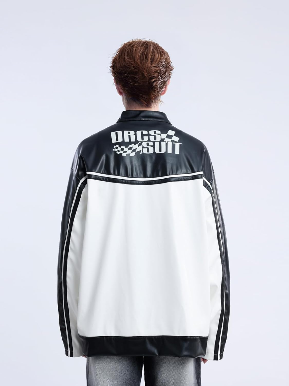 Aelfric Eden Mens Faux Leather Varsity Jacket Vintage Racing Motorcycle Graphic Bomber Jackets Oversized Streetwear Jacket05white