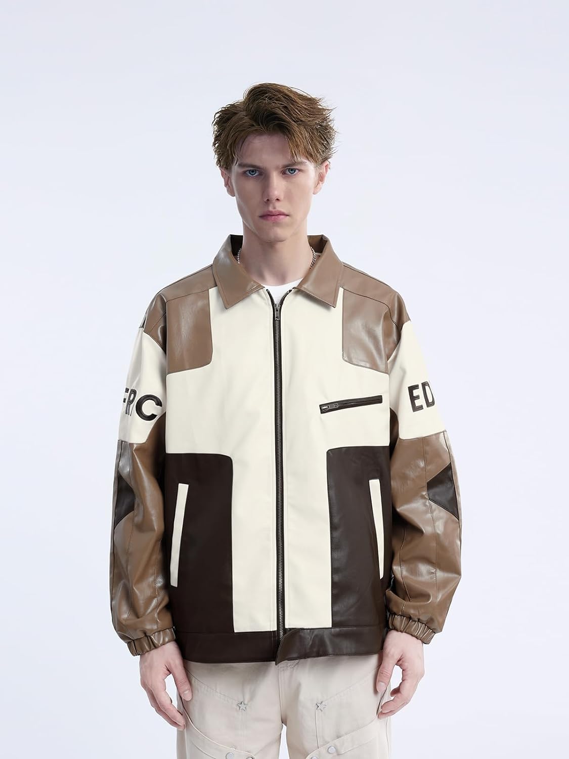 Aelfric Eden Mens Faux Leather Varsity Jacket Vintage Racing Motorcycle Graphic Bomber Jackets Oversized Streetwear Jacket06coffee