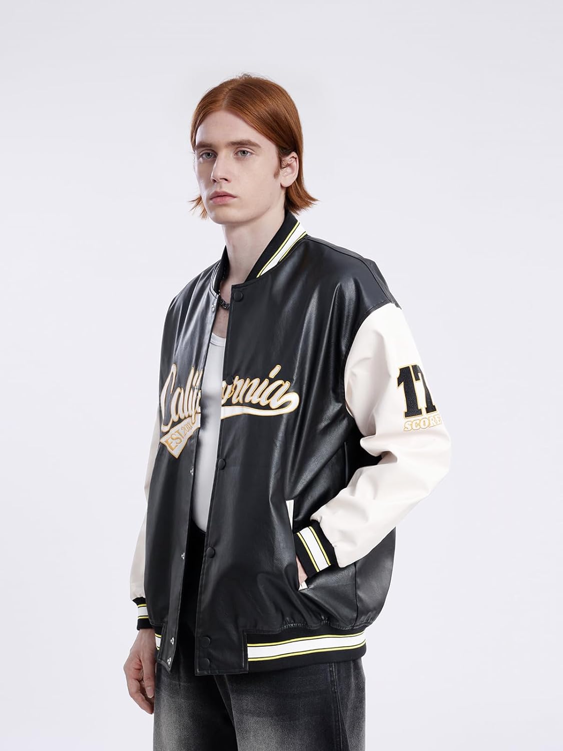Aelfric Eden Mens Faux Leather Varsity Jacket Vintage Racing Motorcycle Graphic Bomber Jackets Oversized Streetwear Jacket08black